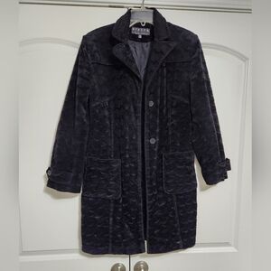 Soft Black Cozy Women's Winter Trench Coat Faux Fur Style Size Small